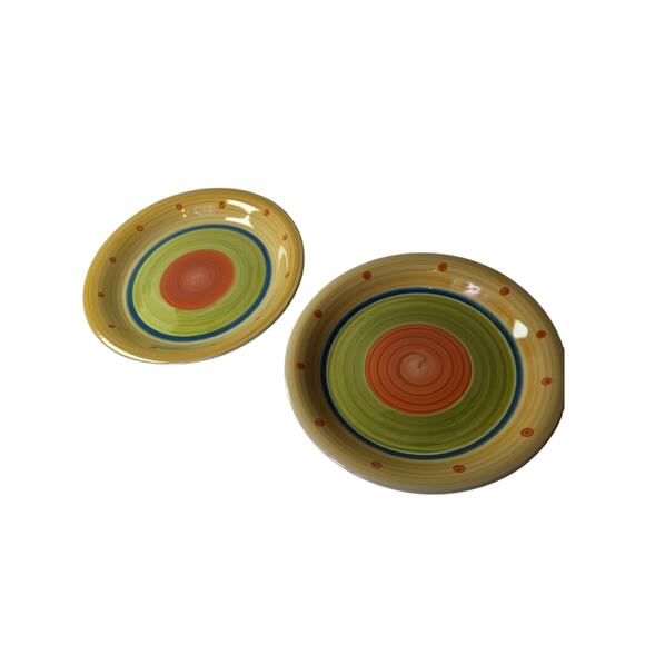 GIBSON Yellow Green Southwest Stoneware Heavy 10.5" Dinner Plates Set of 2 - Picture 1 of 7